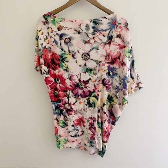 Deletta Floral Asymmetrical NeckTop XS Anthropologie - Picture 4 of 7